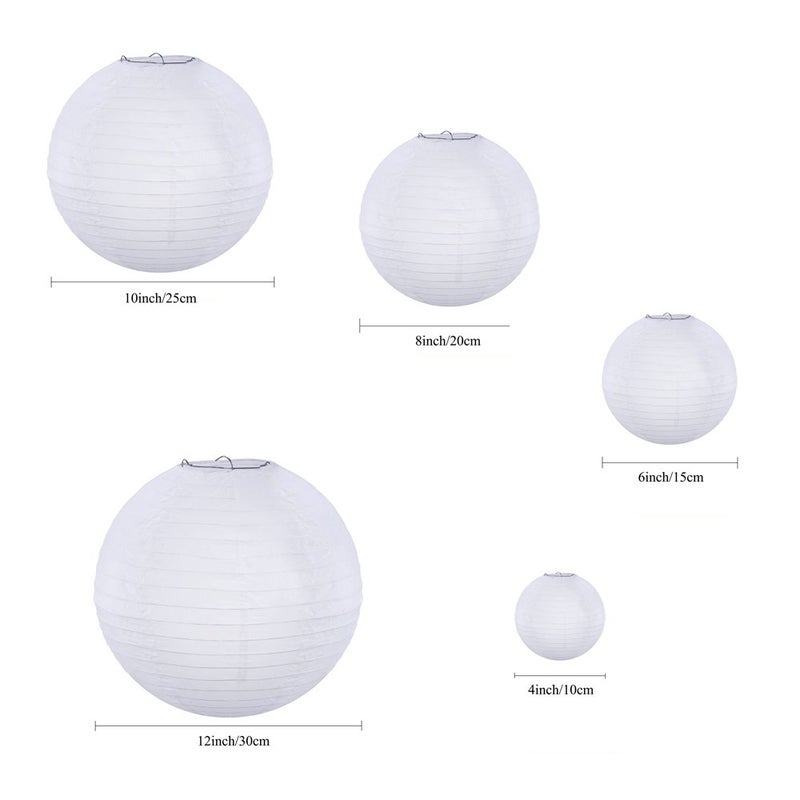 Supla 20 Pack Chinese White Paper Lantern Round 4â€ 6â€ 8â€ 10â€ 12â€ White Hanging Lanterns Wedding Party Decorations - Image 2